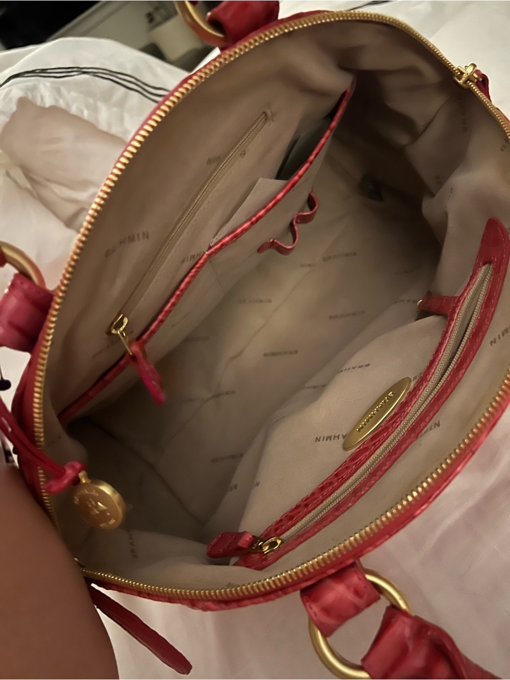 Brahmin Summer berry Melbourne Croc-Embossed Satchel with Detachable Strap - Picture 5 of 9